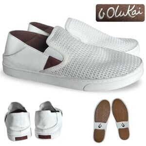 OluKai Shoes Pehuea Breathable Slip-On Women 9 White Preppy Coastal Beach Loafer